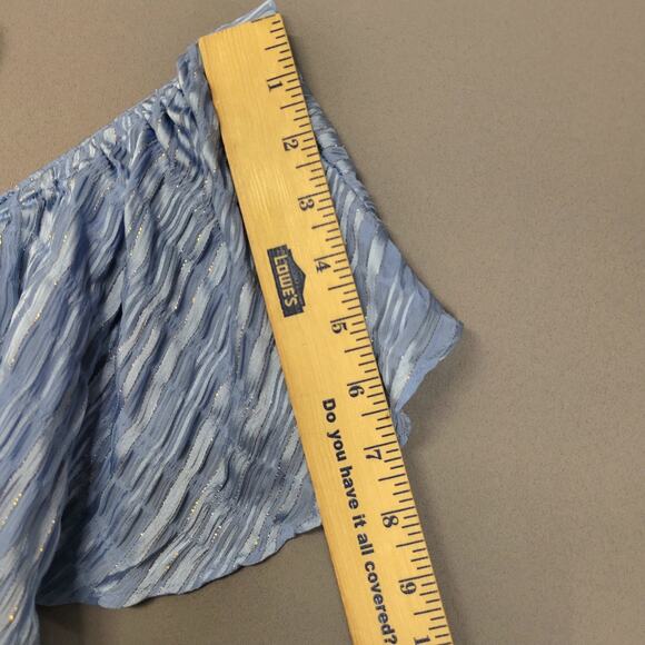 Lulus Dress Womens Large Blue Metallic Ruffle Off Shoulder Mini Tiered Party New - Picture 8 of 12